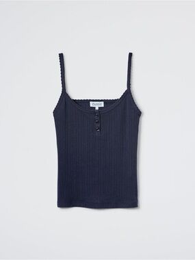 Daphne Doze Cami Pointelle Navy Ribbed Henley Tank Top size S